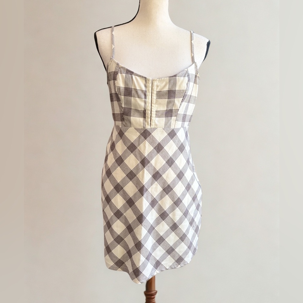 Urban Outfitters Cream and Brown Plaid Spaghetti Strap Mini Dress - Picture 6 of 11